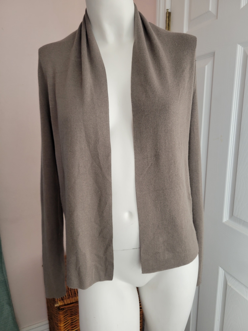 Banana Republic Silk Cashmere Open Front Cardigan Sweater Taupe Brown Size M - Picture 6 of 6